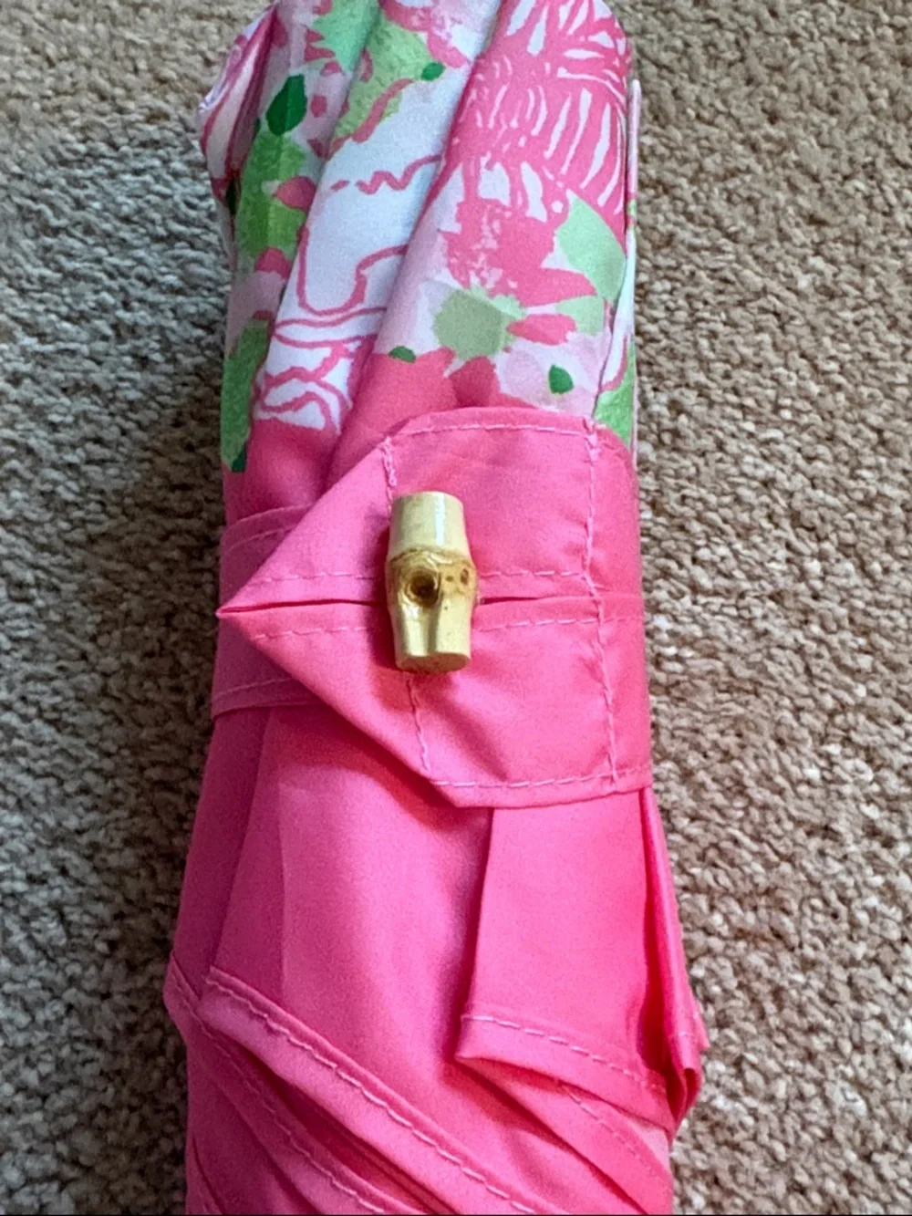Lilly Pulitzer Pink Floral Women Umbrella with Faux Bamboo Handle - Picture 7 of 12